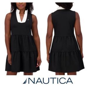 NWT NAUTICA Tiered Dress Size XXL Black White Sleeveless Collared Mini Pockets